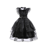 Wednesday Addams Cosplay Costume Girls Black Gothic Dress Sets