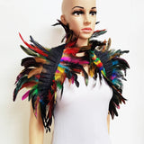 Black Rooster Feather Shrug Gothic Collar with Ribbon Ties