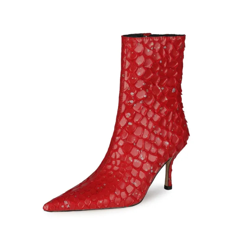 Sssseriously Ssssasssy Sssshort Boots Black Red Snake Ankle Boots