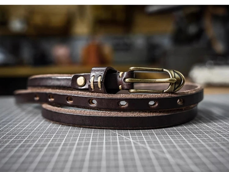Shallee's Genuine Leather Women's Belt Pure Copper Button Western Cowboy Style