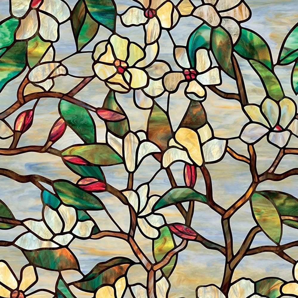 Magnolia Stained Glass Window Film Peel and Stick Decals