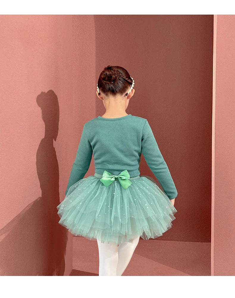 Plush Girls Ballet Wrap Tops Long Sleeve Dance Warm Up Sweater
