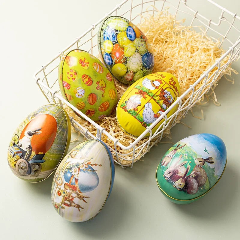 Metal Tin Easter Egg Candy Boxes Rabbit Chick Gift Box