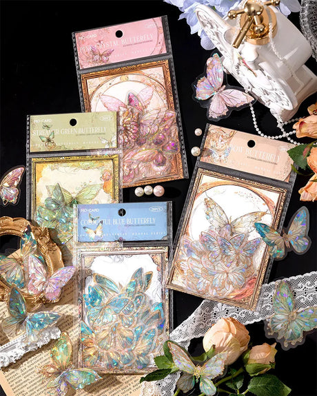 20pcs Ice Crystal Laser Butterfly PET Stickers DIY Scrapbooking Junk Journaling