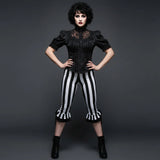 Women’s Black White Striped Capri Pants Slim Fit Bell Bottom Leggings Performance Wear Halloween Costumes