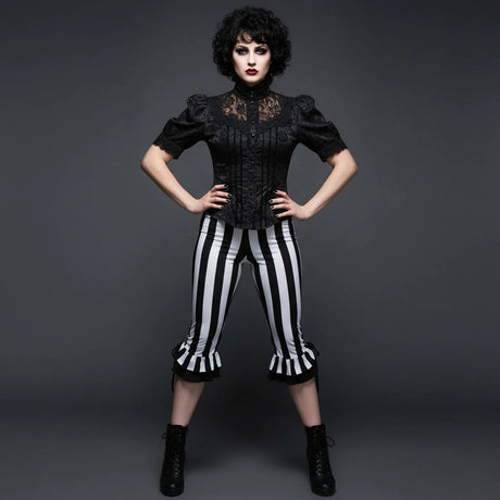 Women’s Black White Striped Capri Pants Slim Fit Bell Bottom Leggings Performance Wear Halloween Costumes