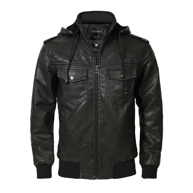 Woodsman PU Leather Jacket Cashmere Fleece Lined Hoodies