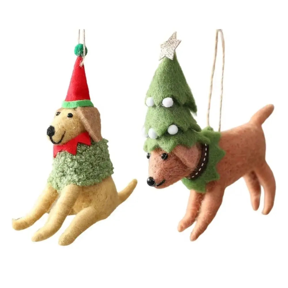 Wool Felt Christmas Dog Lightweight Handmade Xmas Tree Hanging Ornament