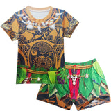Maui Kids Cosplay 2Pcs Print Moana Boys Swimsuits Top and Shorts Children's Swimwear Book Week Costumes