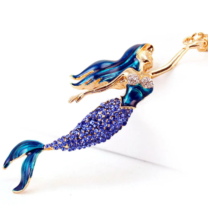 Mermaid Key Ring Enamel Crystal Purse Bag Buckle Pendant For Car Keyrings