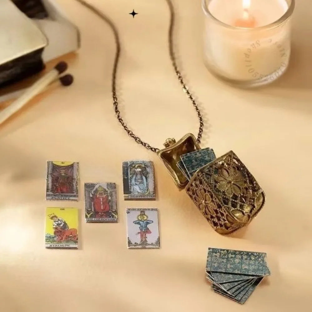 Cage Pendant Necklace with 22 Major Arcana Mini Tarot Cards