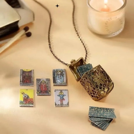 Cage Pendant Necklace with 22 Major Arcana Mini Tarot Cards