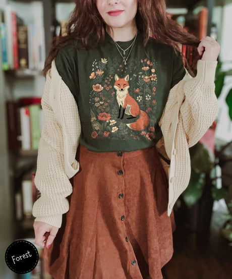 Woodland Fox T-Shirt Floral Cottagecore