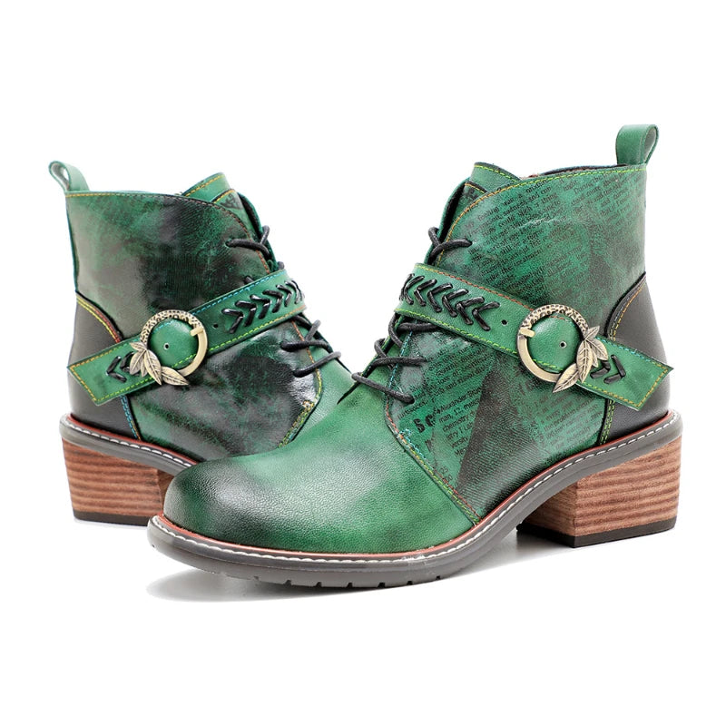 Wickedly Green Sheepskin Leather Ankle Boots