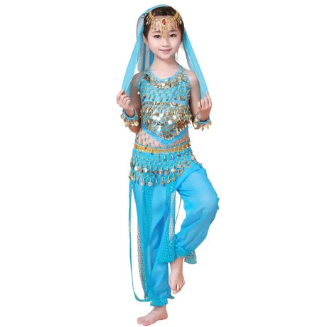 Girl's Stage Performance Chiffon Belly Dance Costume 7pcs Sets Kids Dancing Outfits