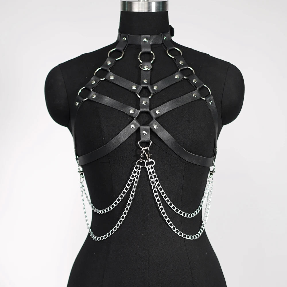 Rib Cage Harness Chest Body Harness Gothic Punk Faux Leather & Chains