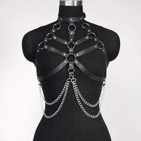 Rib Cage Harness Chest Body Harness Gothic Punk Faux Leather & Chains