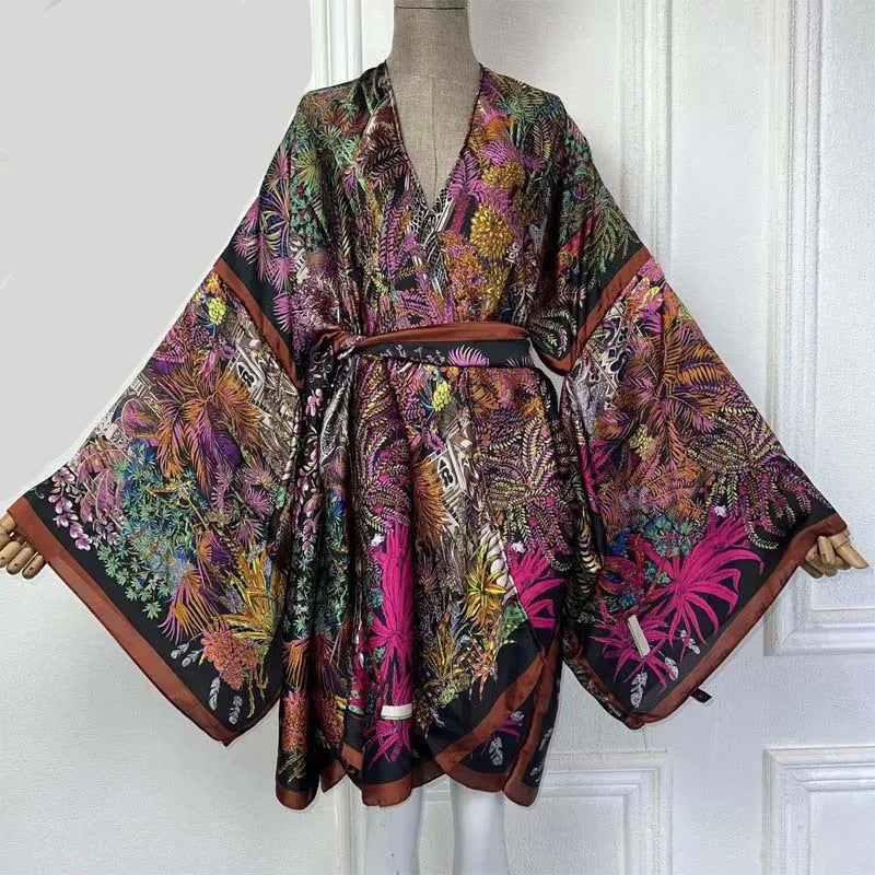 Jungle Nights Bohemian Belted Kimono Wrap Dress