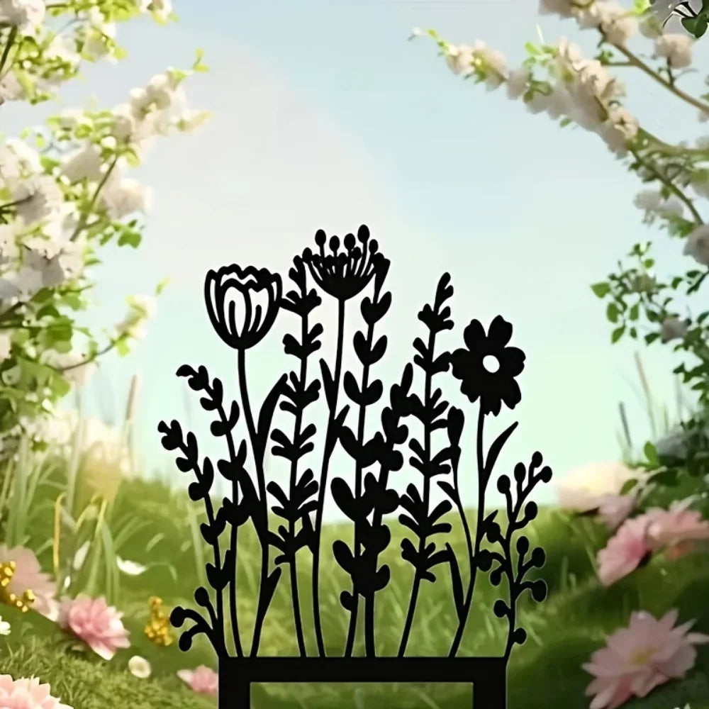 Rusty Metal Wildflower Stake Garden Decor