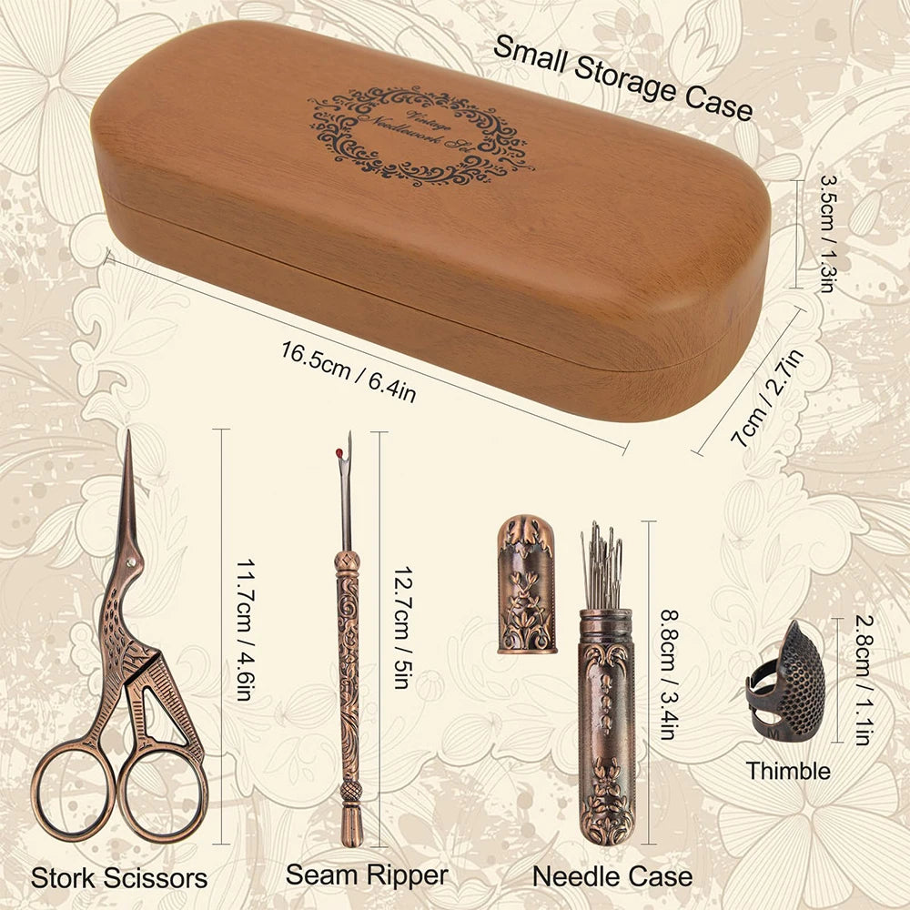 Crane 4pcs Embroidery Scissors Kit Needlework Set Seam Ripper Thimbles Needles