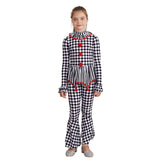Kids Girls Halloween Harlequin Circus Clown Cosplay Costume Pom Poms Checkerboard Jumpsuit