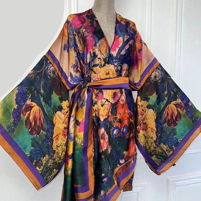 Renna's Bohemian Belted Kimono Wrap Dress