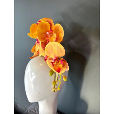 Orchids Fascinator Orange Hot Pink Race Season Headpiece