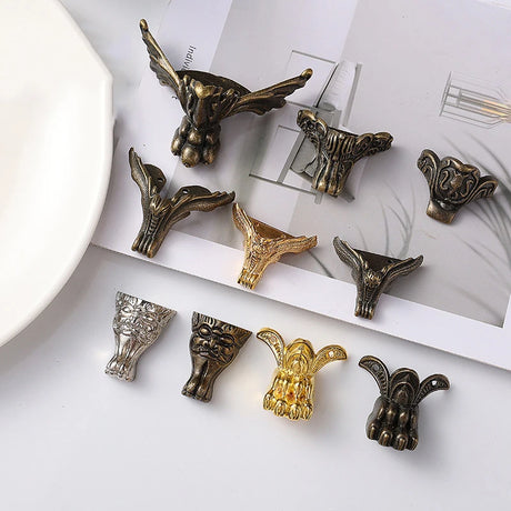 4Pcs Antique Wood Box Feet Leg Corner Protector Jewelry Gift Box Decorative Feet Metal Corner Bracket For Furniture Hardware