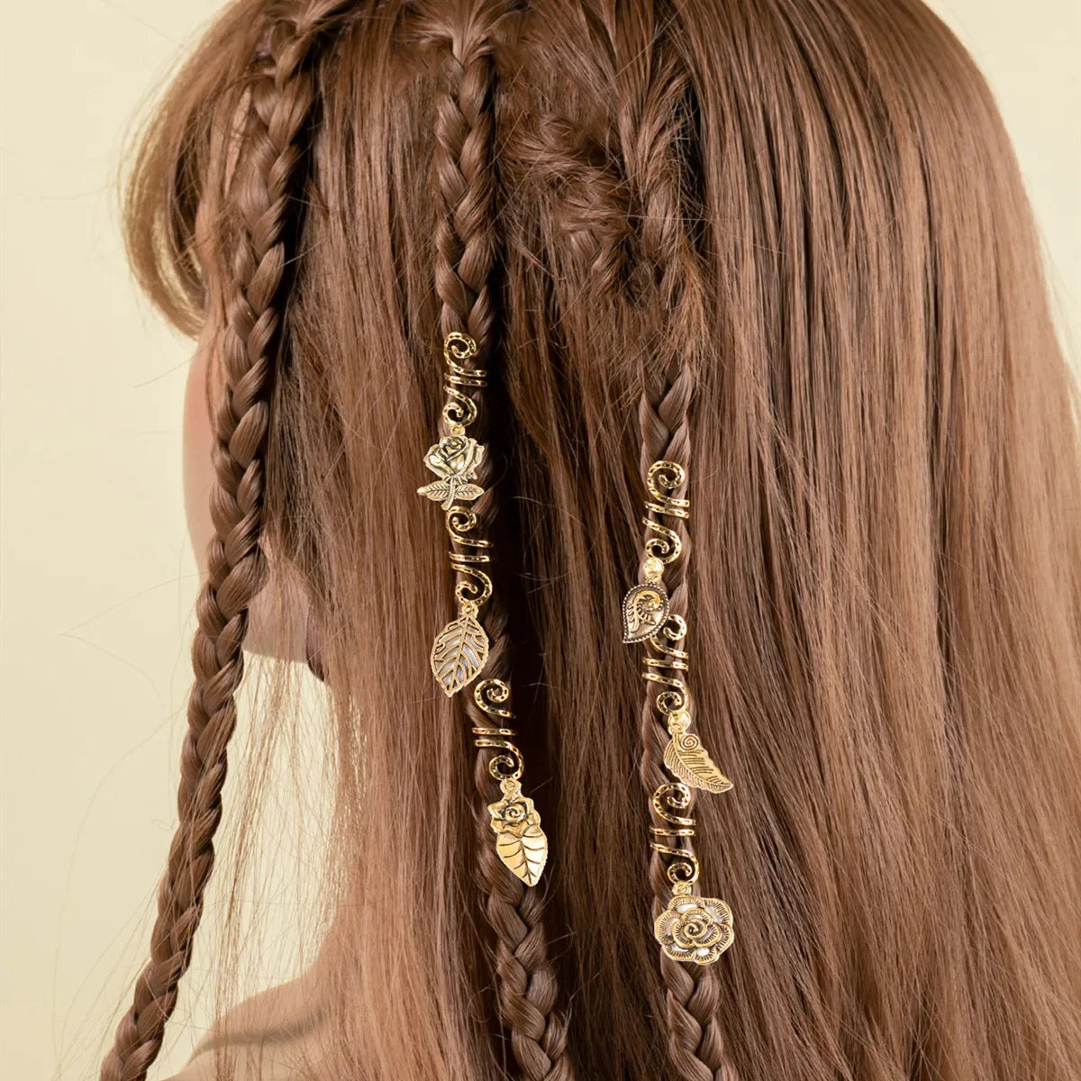 6pcs/set Gold Hair Braid Rings Dreadlock Beads Cuff Clips