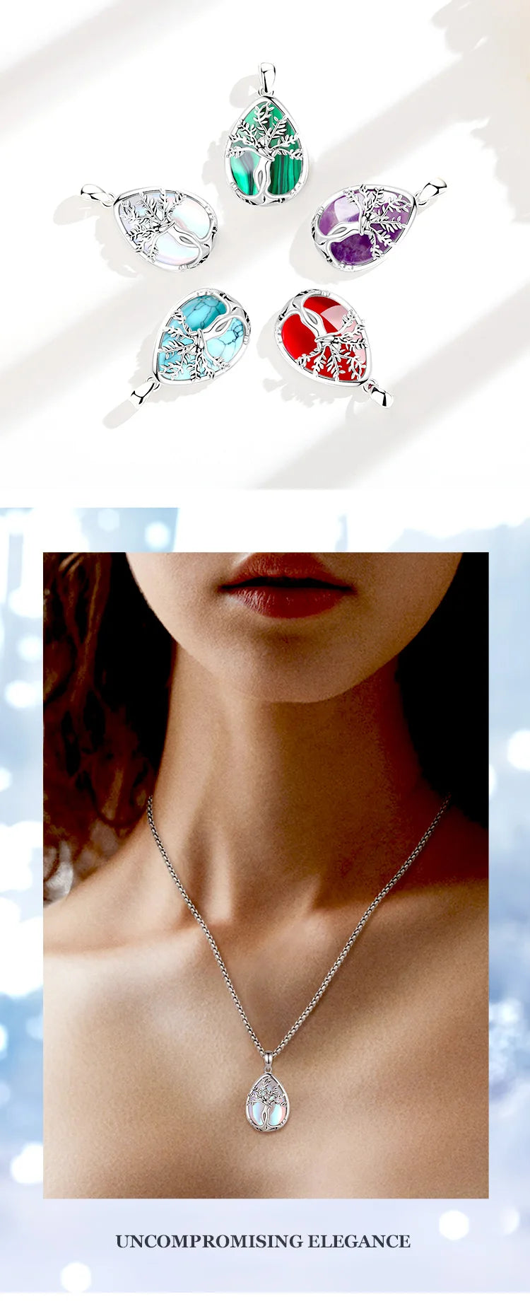 Tree of Life Goddess Moonstone Crystal Stone Pendant Necklace