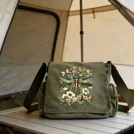 Dragonfly Print Canvas Shoulder Bag Crossbody Messenger Bag