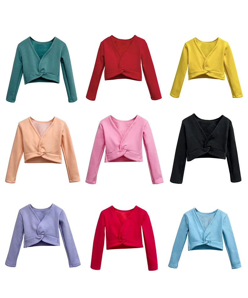 Plush Girls Ballet Wrap Tops Long Sleeve Dance Warm Up Sweater