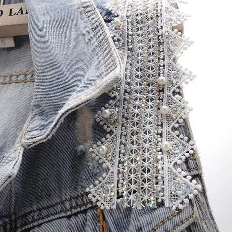 Lace Beaded Denim Vest