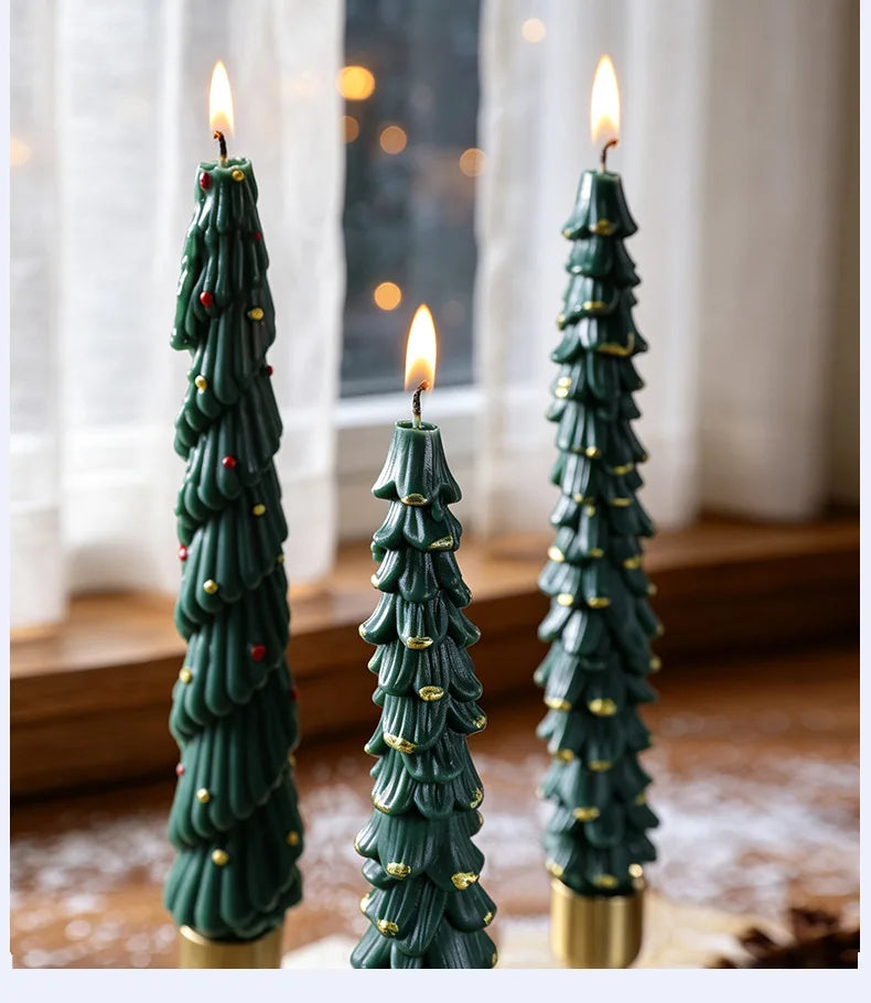 Christmas Tree Taper Candle Pine Tree Candlestick Xmas Dinner Table Decor