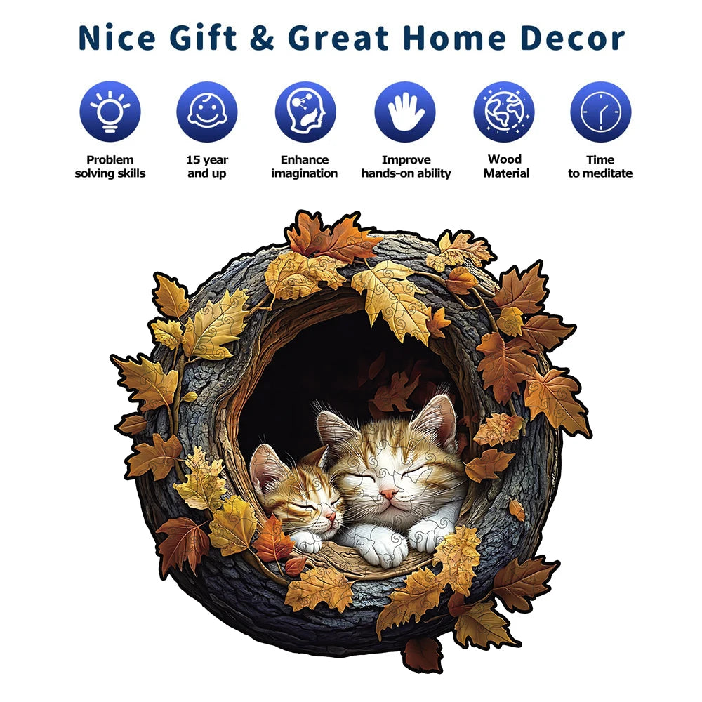 Woodland Cats Unique Shape Wooden Jigsaw Puzzles