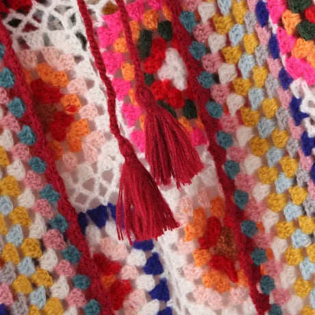 Granny Square Hand Crochet Mohair Hooded Long Cardigan