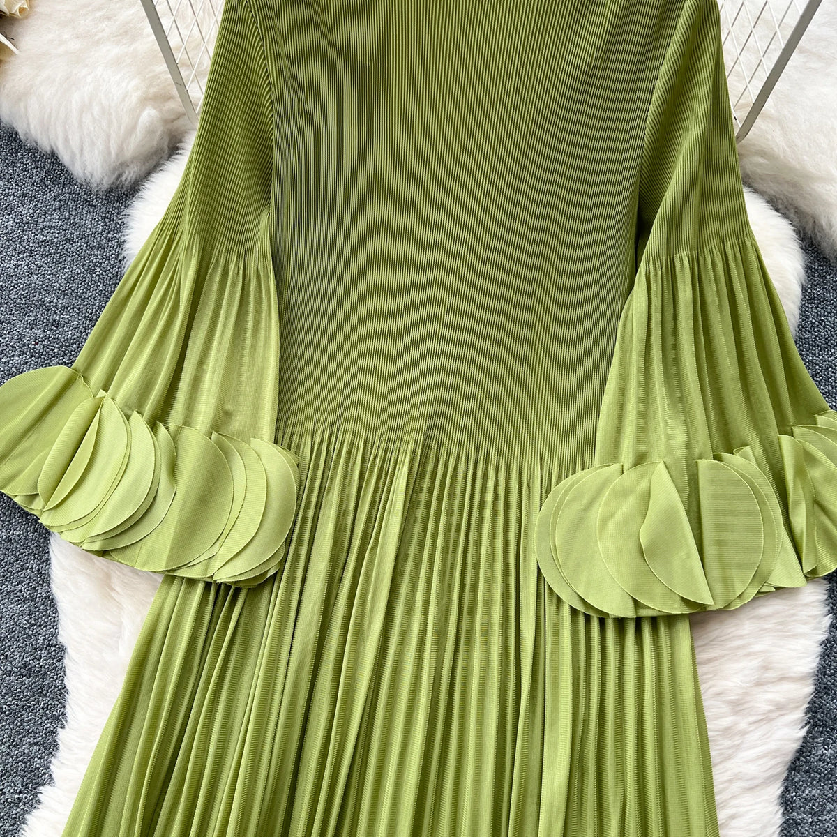 Petal Sleeves Pleated Tassel Dress Eight Colours