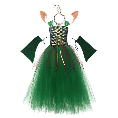 Girls Medieval Elf Cosplay Green Fairy Costume