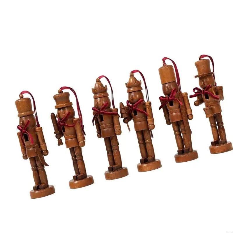 Set of 6 Wooden Nutcracker Christmas Tree Hanging Ornaments