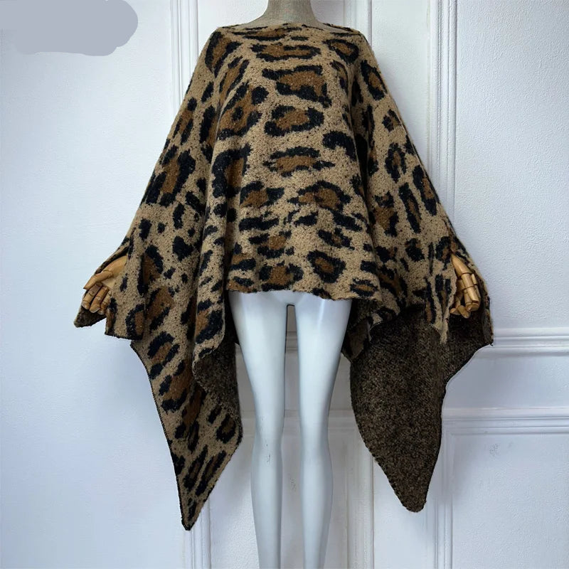 Winter Warm Leopard Print Poncho