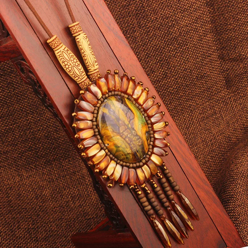 Handmade Beaded Leather Boho Necklaces