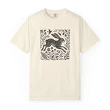 Wild Hare Linoprint T-Shirt Folk Art Forest Animal Naturecore Tee