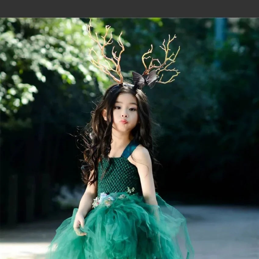 Forest Goddess Headwear Antler Deer Flower Crown Headbands Long Branches Photo Shoot Props