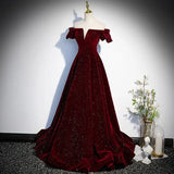 Lady Eloise's Wine Red Velvet Evening Gown Custom Made Formal Dress