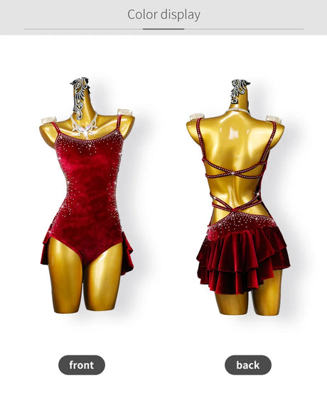 Red Velvet Latin Dance Dress Professional Cha-Cha Line Suit