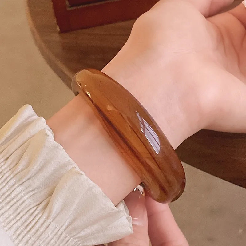 Smooth Round Acrylic Cuff Bangles Vintage Style Jelly Coloyr Smudging Wide Resin Bracelets