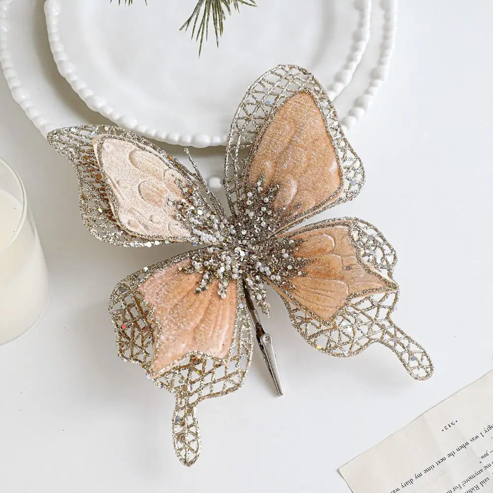 Sparkling Christmas Butterfly Pendant Glitter with Clip Xmas Tree Decoration