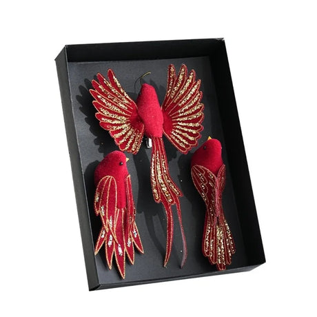 Set of Three Handmade Glitter Finish Christmas Tree Bird Decoration