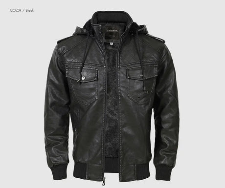 Woodsman PU Leather Jacket Cashmere Fleece Lined Hoodies