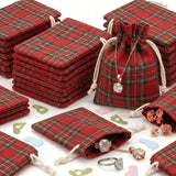 10PCS Linen Christmas Plaid Drawstring Bags Gift Pouches